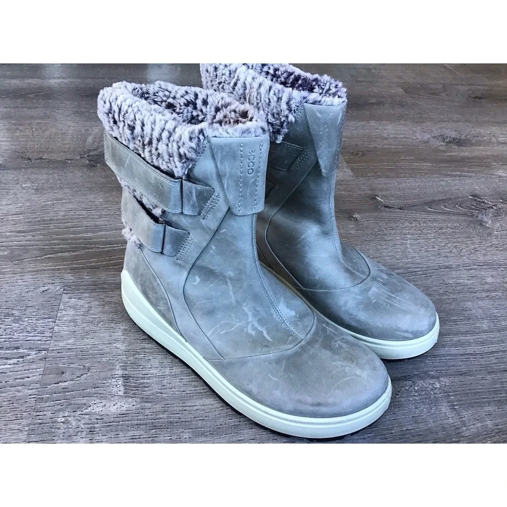 Ecco Receptor Womens Size 41 10 10.5 Gray Winter Boots Gray Booties Leather Boot